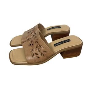 Vintage 90's WESTIES tan leather slides block heel 8